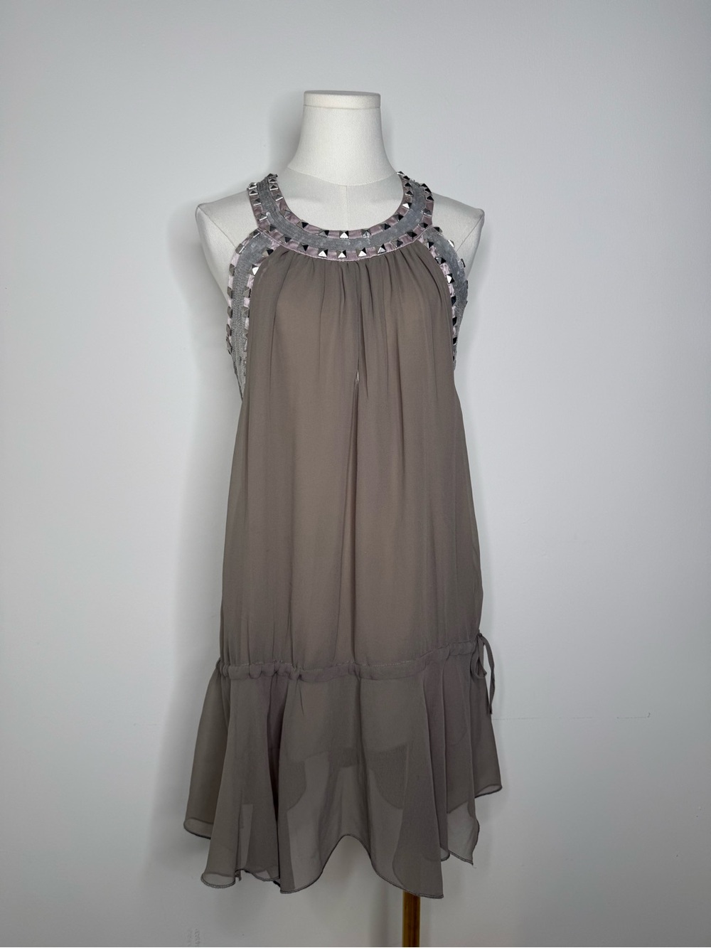 Boston Proper Lilac Satin and Ivory Sequin Trim Top